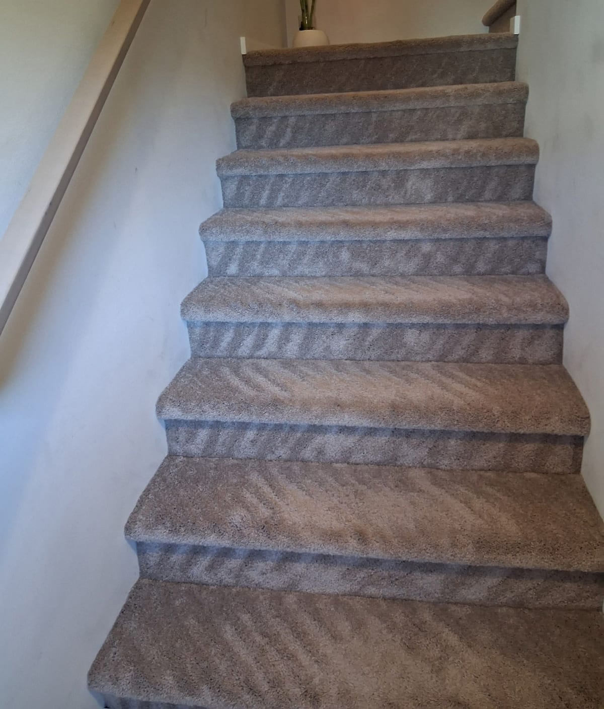 Freshly vacuumed carpeted staircase cleaned by Elite Maid